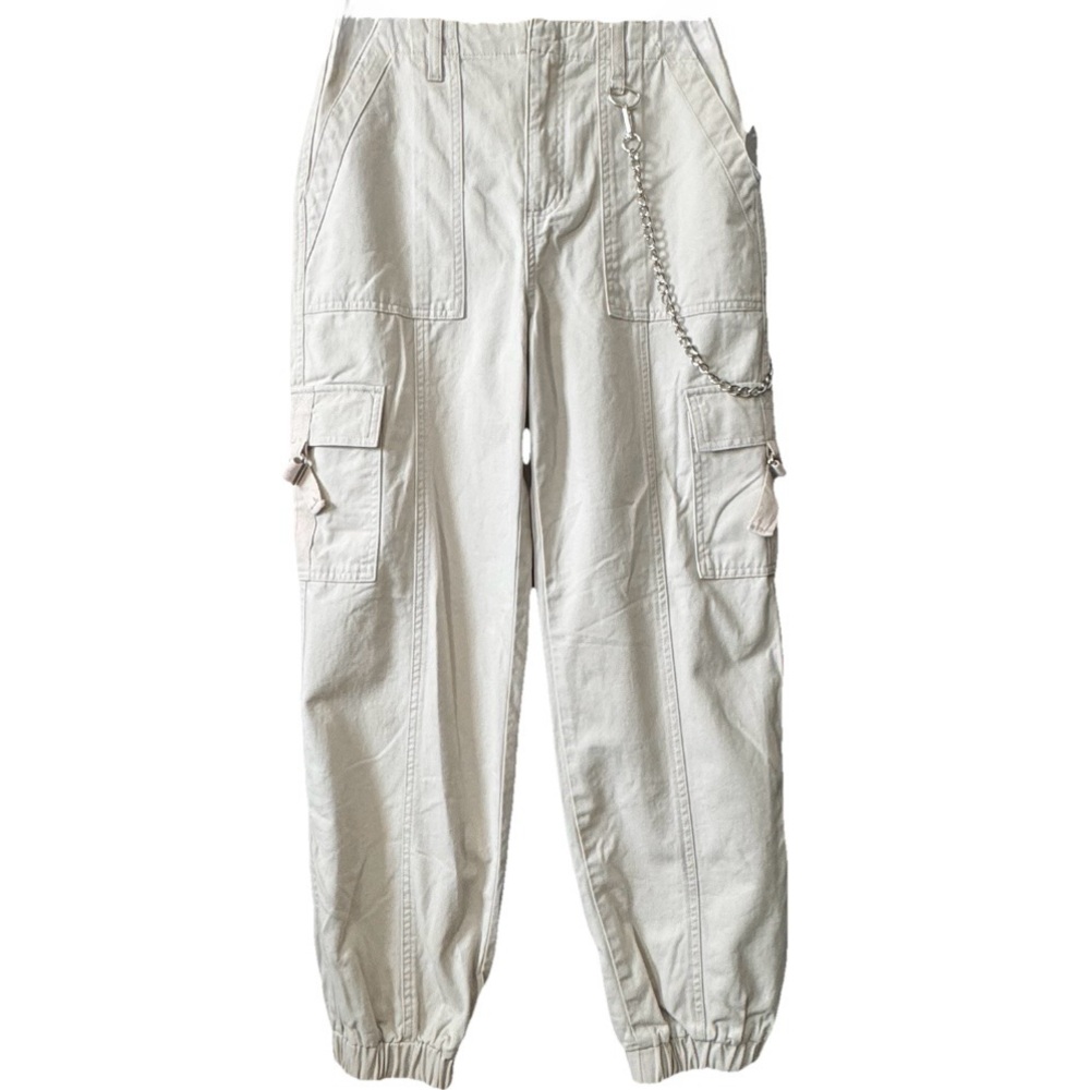 Cargo Jogger Pants Chain Detail Beige Utility Y2K Streetwear NWT M